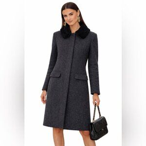 M0851 WOOL SHEARLING Collar Insulated WARM Pea Coat Trench Jacket Dark Grey M /8